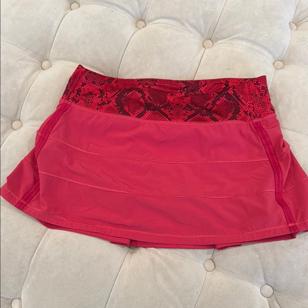 Lululemon Red Skirt with Snake Print Waistband and Shorts